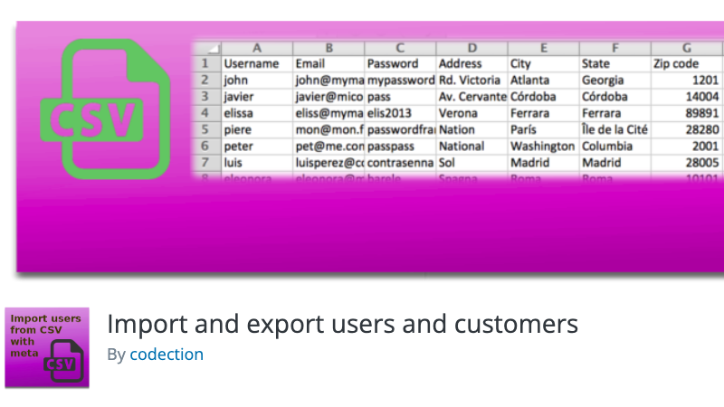 Import and export users and customers