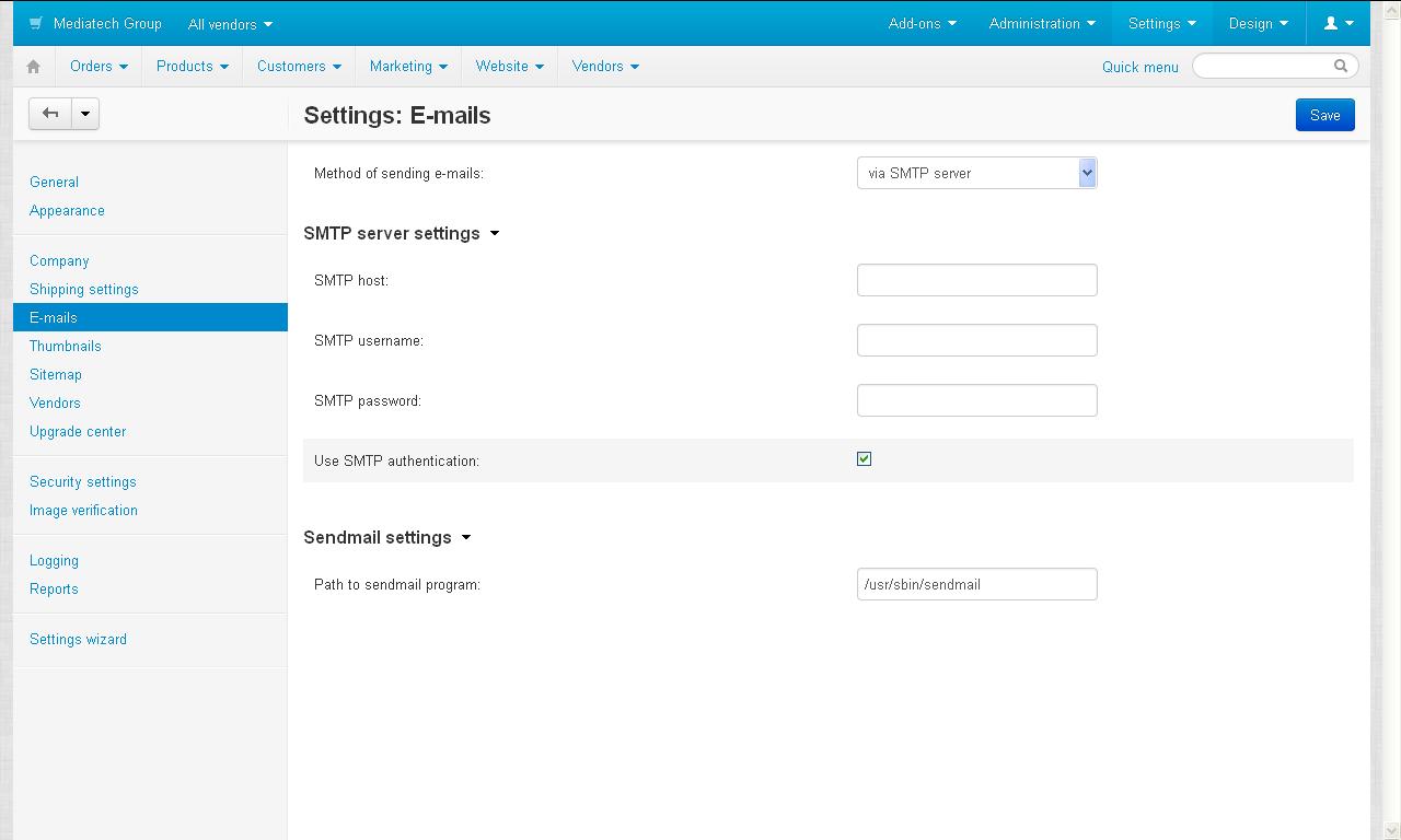 CScart email configuration