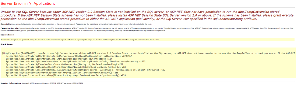 Server Error in '/' Application where ASP.NET is not installed on the SQL Server