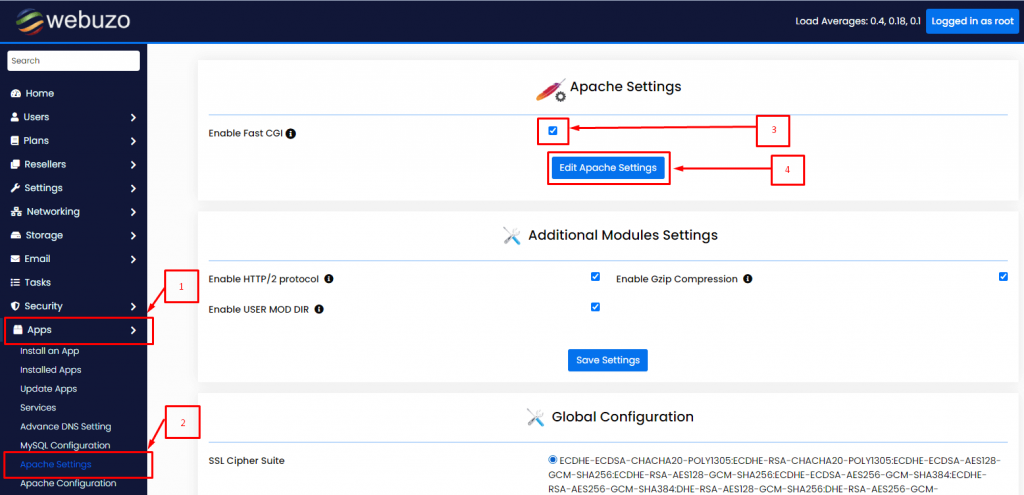 How To Enable Disable FastCGI For Apache Server Via Webuzo 